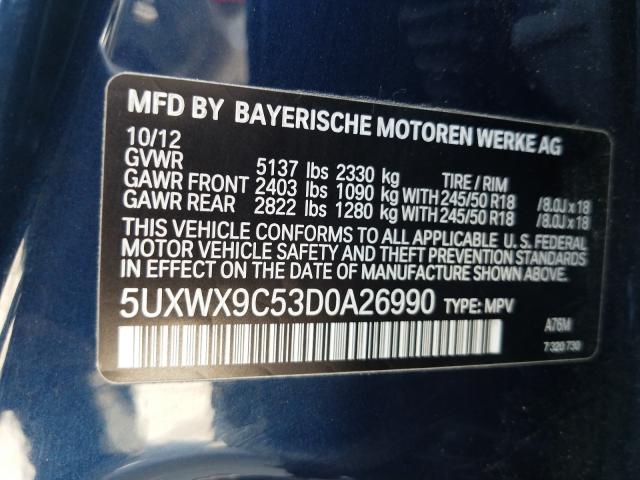 Photo 9 VIN: 5UXWX9C53D0A26990 - BMW X3 XDRIVE2 