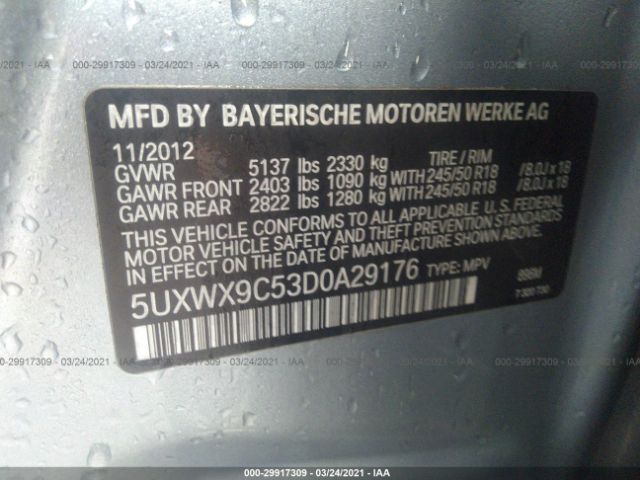 Photo 8 VIN: 5UXWX9C53D0A29176 - BMW X3 