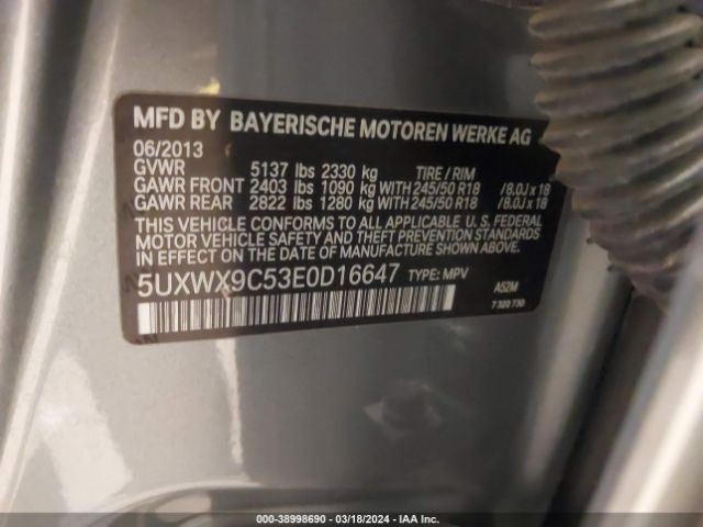 Photo 8 VIN: 5UXWX9C53E0D16647 - BMW X3 