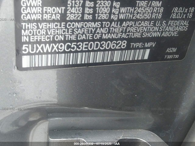 Photo 8 VIN: 5UXWX9C53E0D30628 - BMW X3 