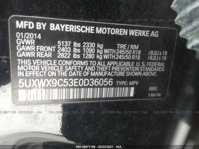 Photo 8 VIN: 5UXWX9C53E0D36056 - BMW X3 