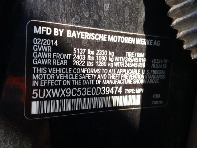 Photo 9 VIN: 5UXWX9C53E0D39474 - BMW X3 XDRIVE2 