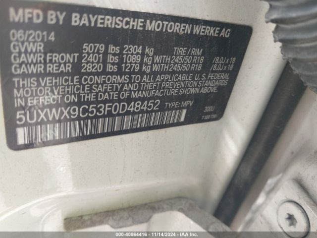 Photo 8 VIN: 5UXWX9C53F0D48452 - BMW X3 