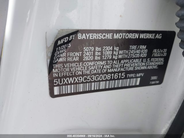 Photo 8 VIN: 5UXWX9C53G0D81615 - BMW X3 