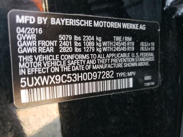 Photo 9 VIN: 5UXWX9C53H0D97282 - BMW X3 XDRIVE2 