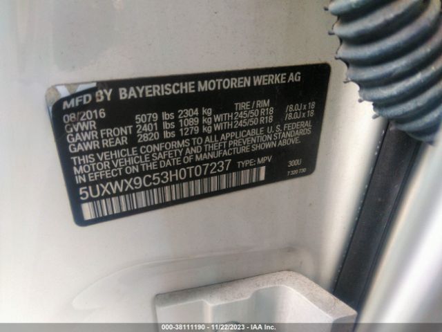 Photo 8 VIN: 5UXWX9C53H0T07237 - BMW X3 