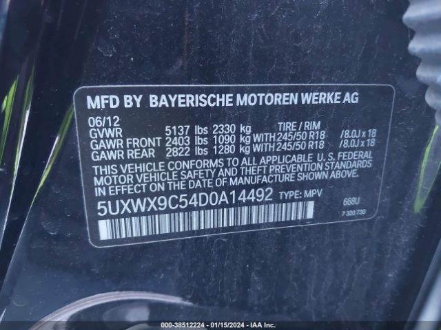 Photo 8 VIN: 5UXWX9C54D0A14492 - BMW X3 