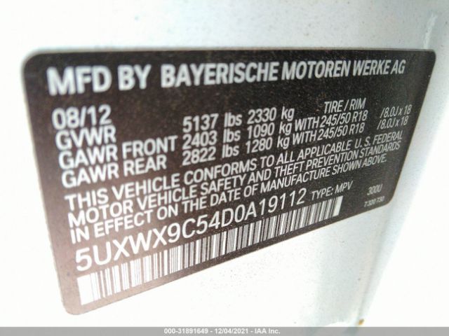 Photo 8 VIN: 5UXWX9C54D0A19112 - BMW X3 