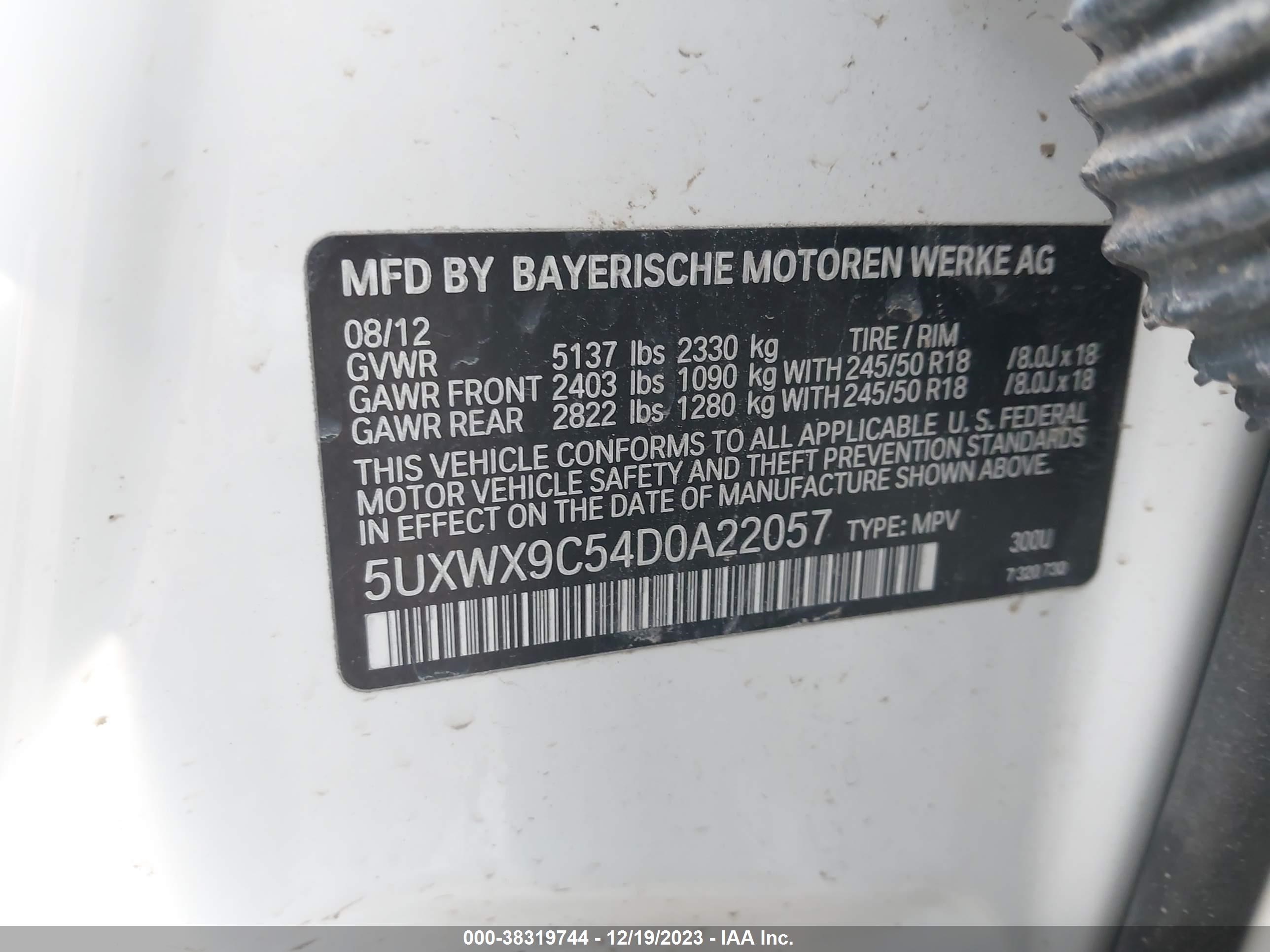 Photo 8 VIN: 5UXWX9C54D0A22057 - BMW X3 