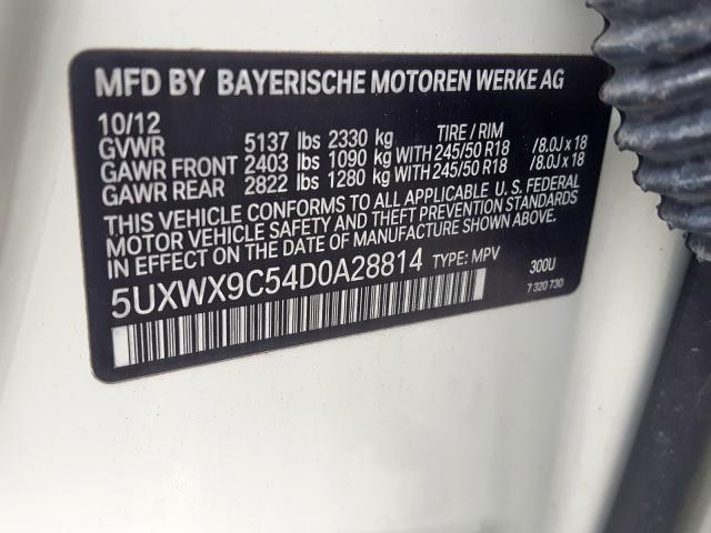 Photo 9 VIN: 5UXWX9C54D0A28814 - BMW X3 XDRIVE2 