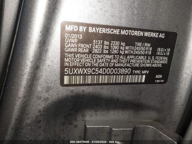 Photo 8 VIN: 5UXWX9C54D0D03890 - BMW X3 