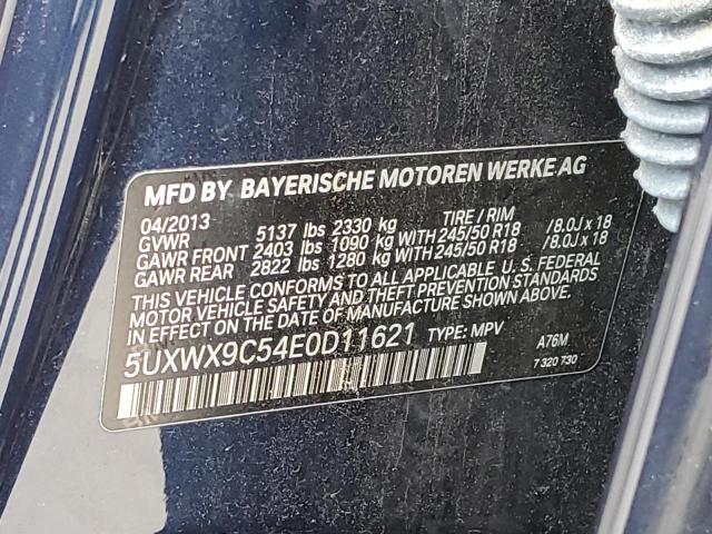 Photo 12 VIN: 5UXWX9C54E0D11621 - BMW X3 XDRIVE2 