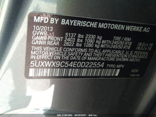 Photo 8 VIN: 5UXWX9C54E0D22554 - BMW X3 