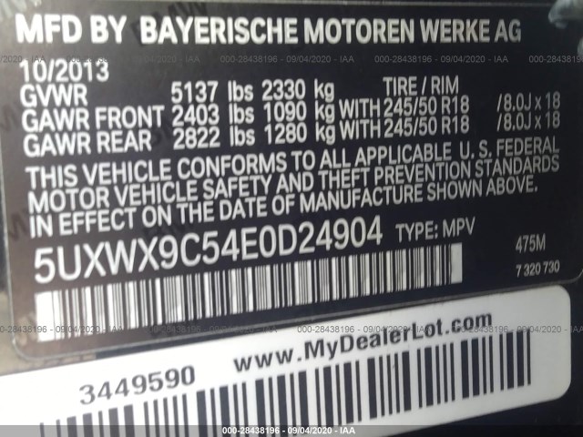 Photo 8 VIN: 5UXWX9C54E0D24904 - BMW X3 