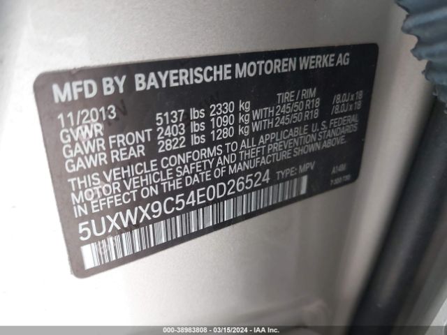 Photo 8 VIN: 5UXWX9C54E0D26524 - BMW X3 