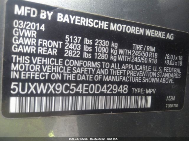 Photo 8 VIN: 5UXWX9C54E0D42948 - BMW X3 