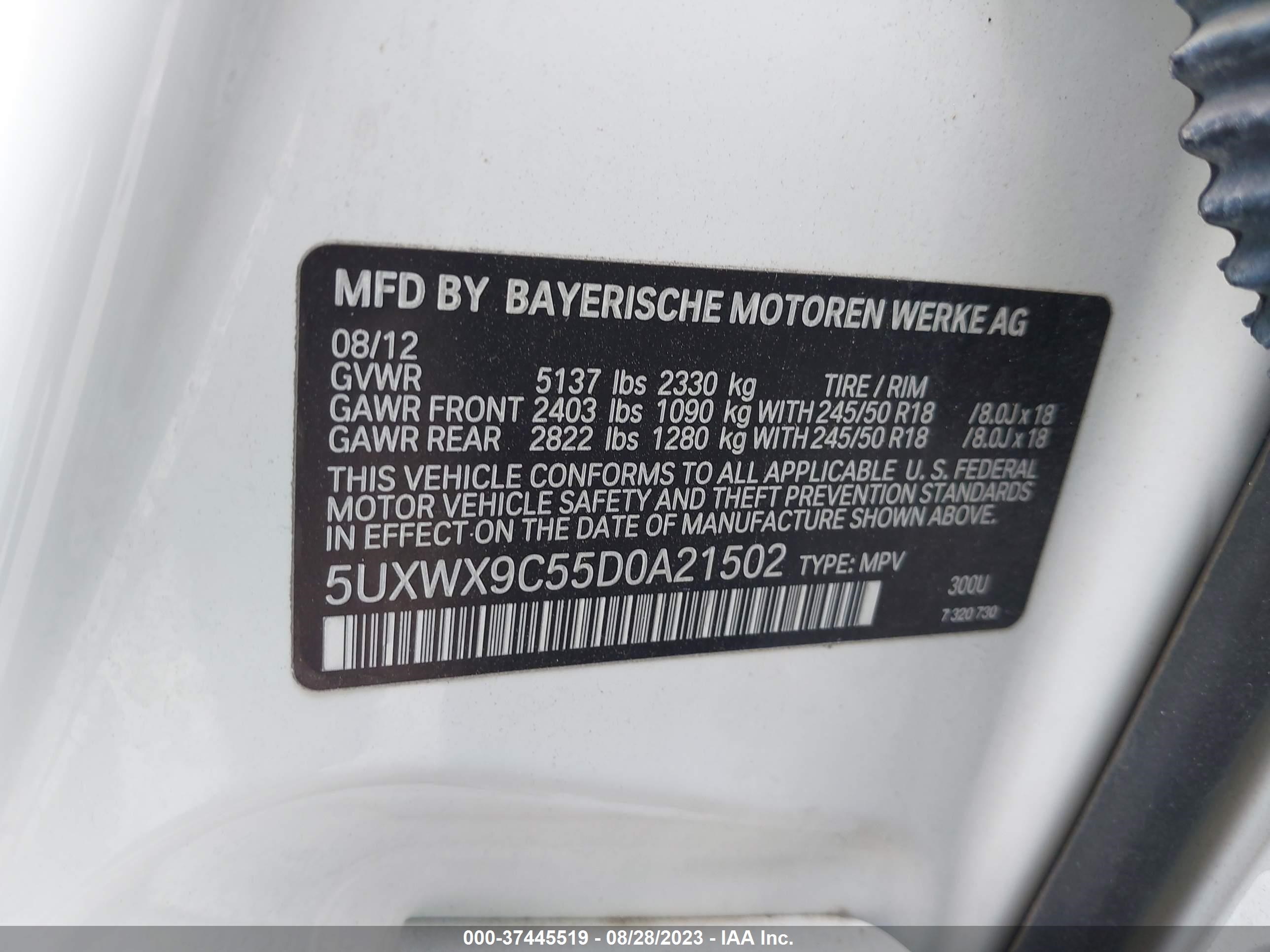 Photo 8 VIN: 5UXWX9C55D0A21502 - BMW X3 