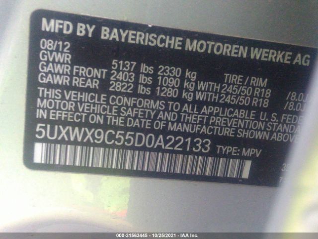 Photo 8 VIN: 5UXWX9C55D0A22133 - BMW X3 