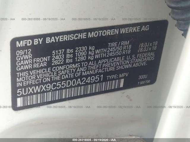 Photo 8 VIN: 5UXWX9C55D0A24951 - BMW X3 