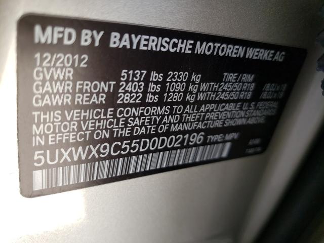 Photo 9 VIN: 5UXWX9C55D0D02196 - BMW X3 XDRIVE2 