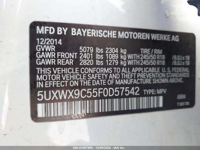 Photo 8 VIN: 5UXWX9C55F0D57542 - BMW X3 