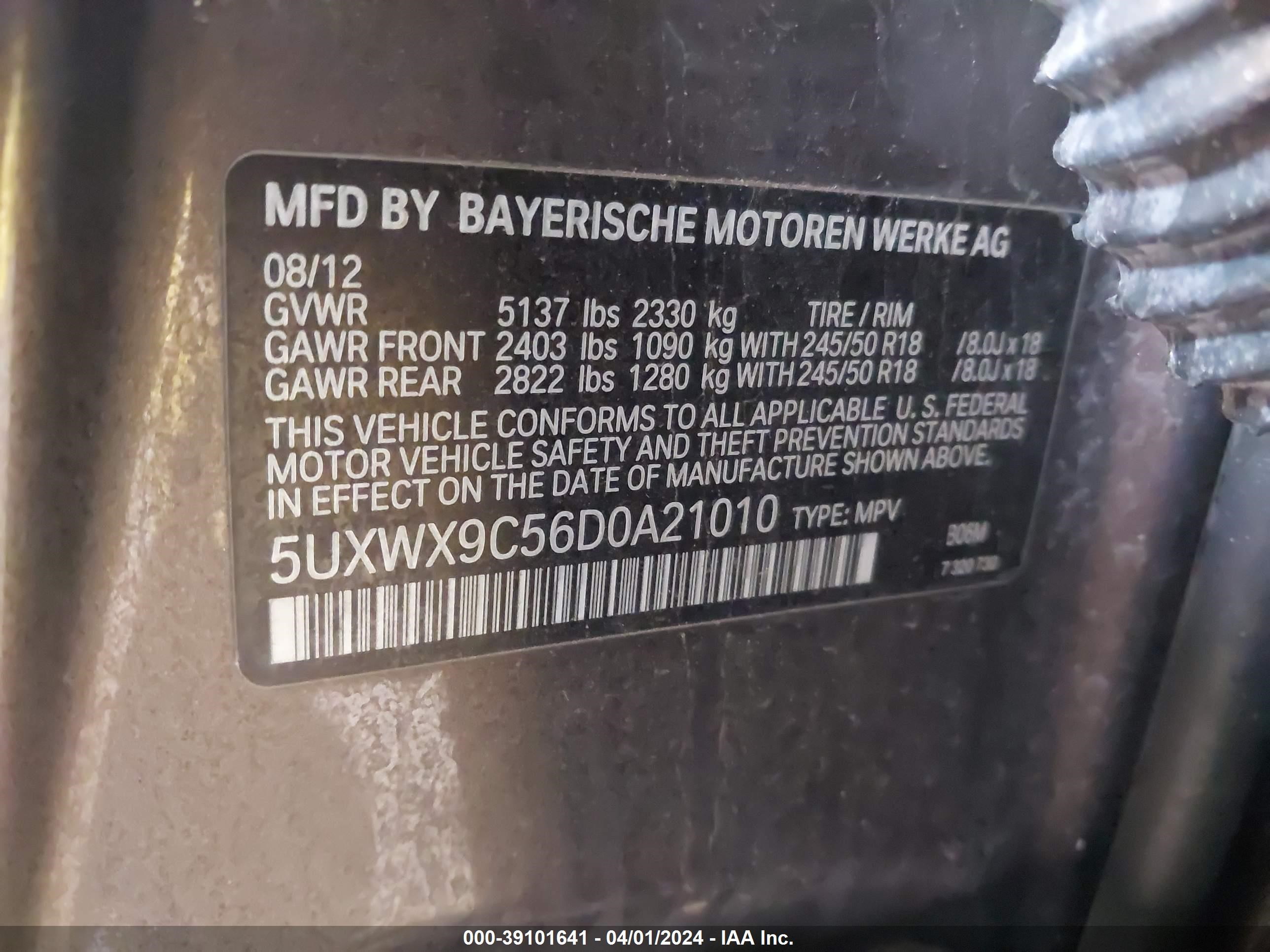 Photo 8 VIN: 5UXWX9C56D0A21010 - BMW X3 