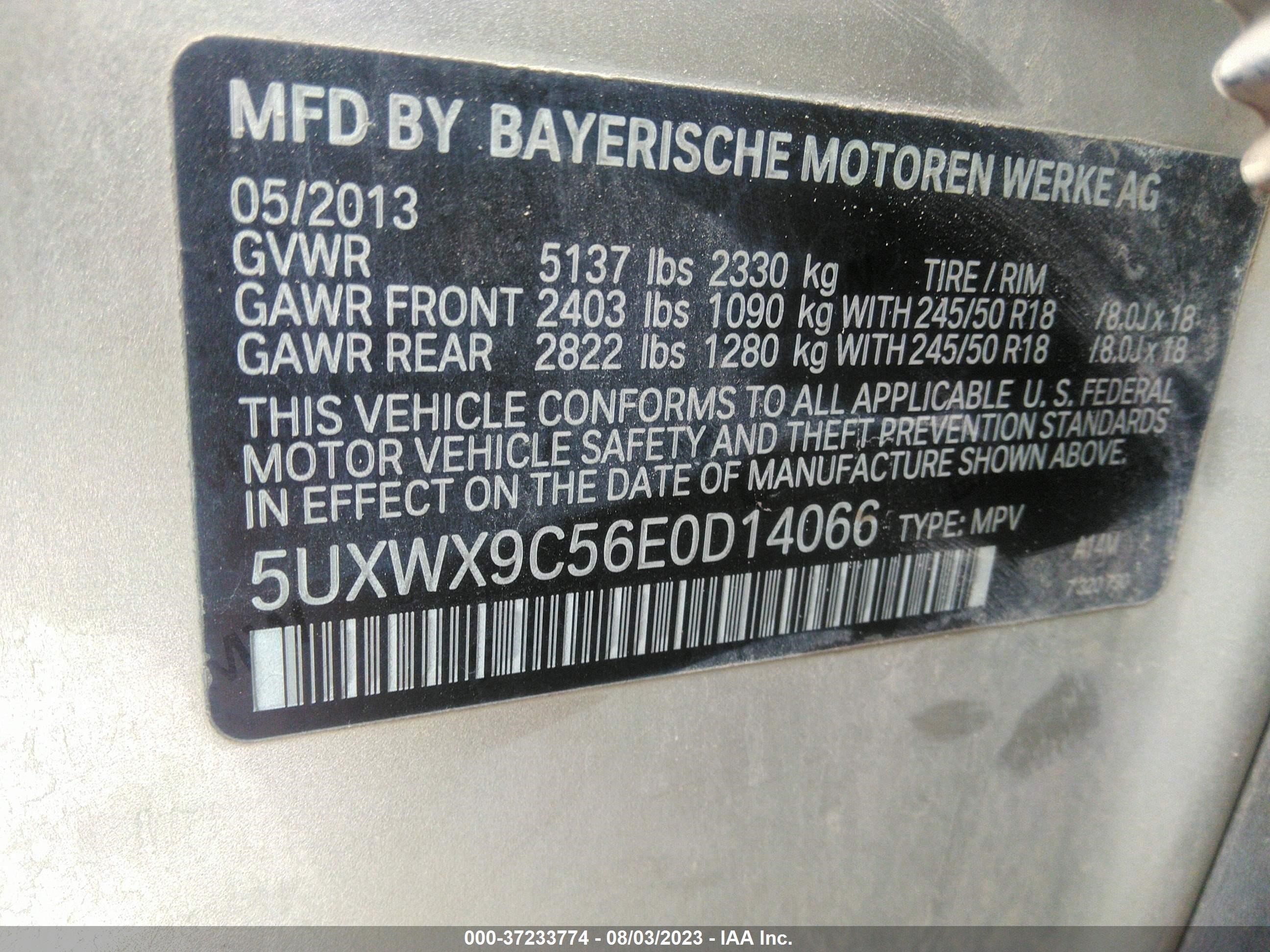 Photo 8 VIN: 5UXWX9C56E0D14066 - BMW X3 