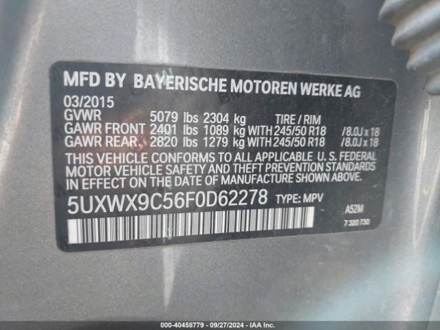 Photo 8 VIN: 5UXWX9C56F0D62278 - BMW X3 