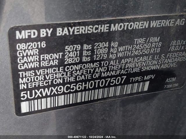 Photo 8 VIN: 5UXWX9C56H0T07507 - BMW X3 