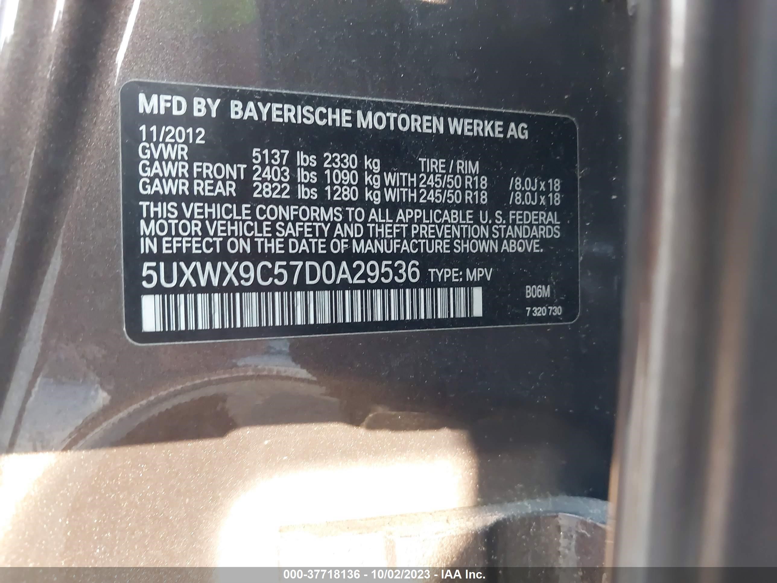 Photo 8 VIN: 5UXWX9C57D0A29536 - BMW X3 