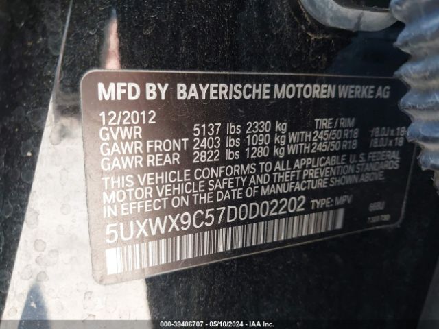 Photo 8 VIN: 5UXWX9C57D0D02202 - BMW X3 