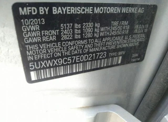 Photo 8 VIN: 5UXWX9C57E0D21723 - BMW X3 