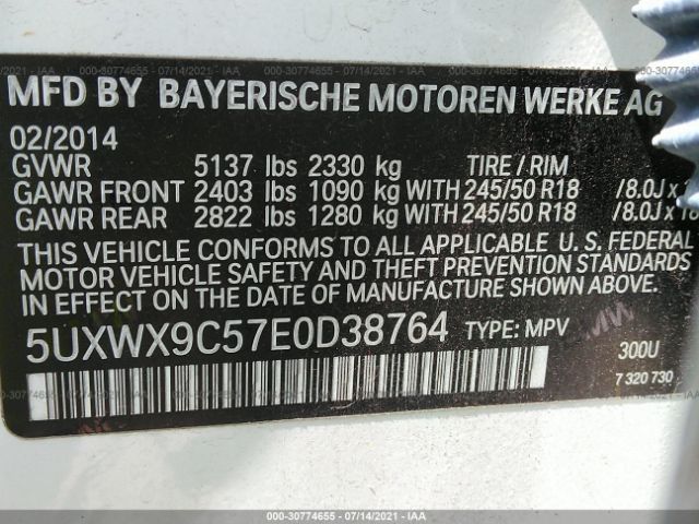 Photo 8 VIN: 5UXWX9C57E0D38764 - BMW X3 