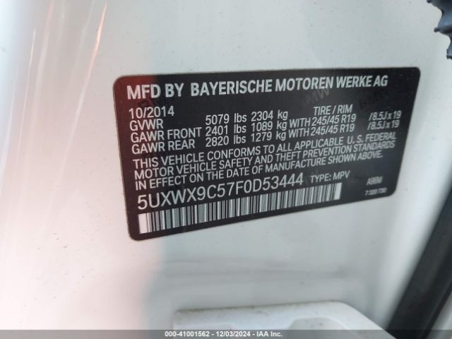 Photo 8 VIN: 5UXWX9C57F0D53444 - BMW X3 