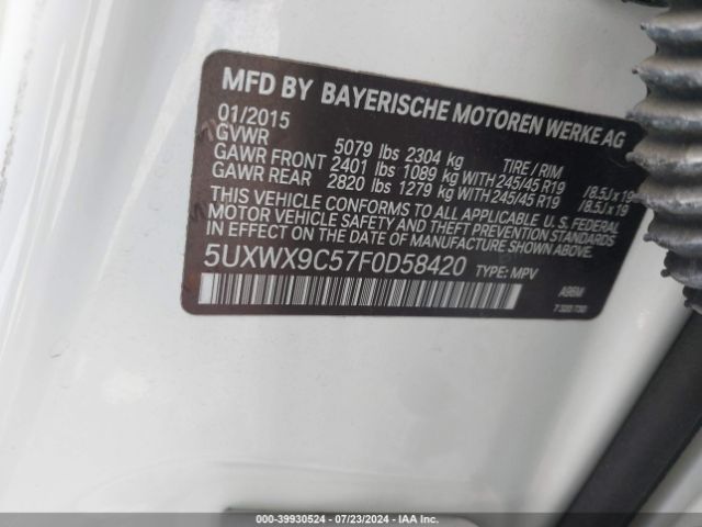 Photo 8 VIN: 5UXWX9C57F0D58420 - BMW X3 