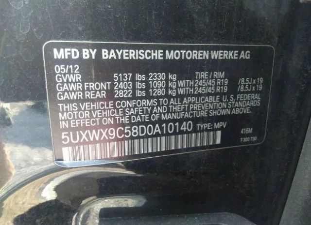 Photo 8 VIN: 5UXWX9C58D0A10140 - BMW X3 