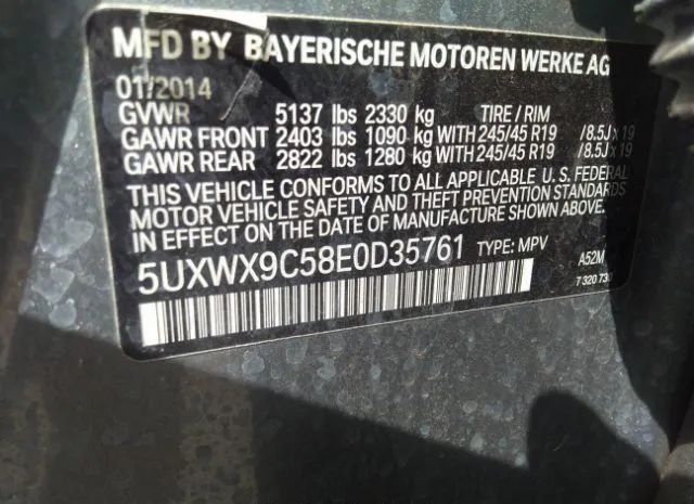 Photo 8 VIN: 5UXWX9C58E0D35761 - BMW X3 