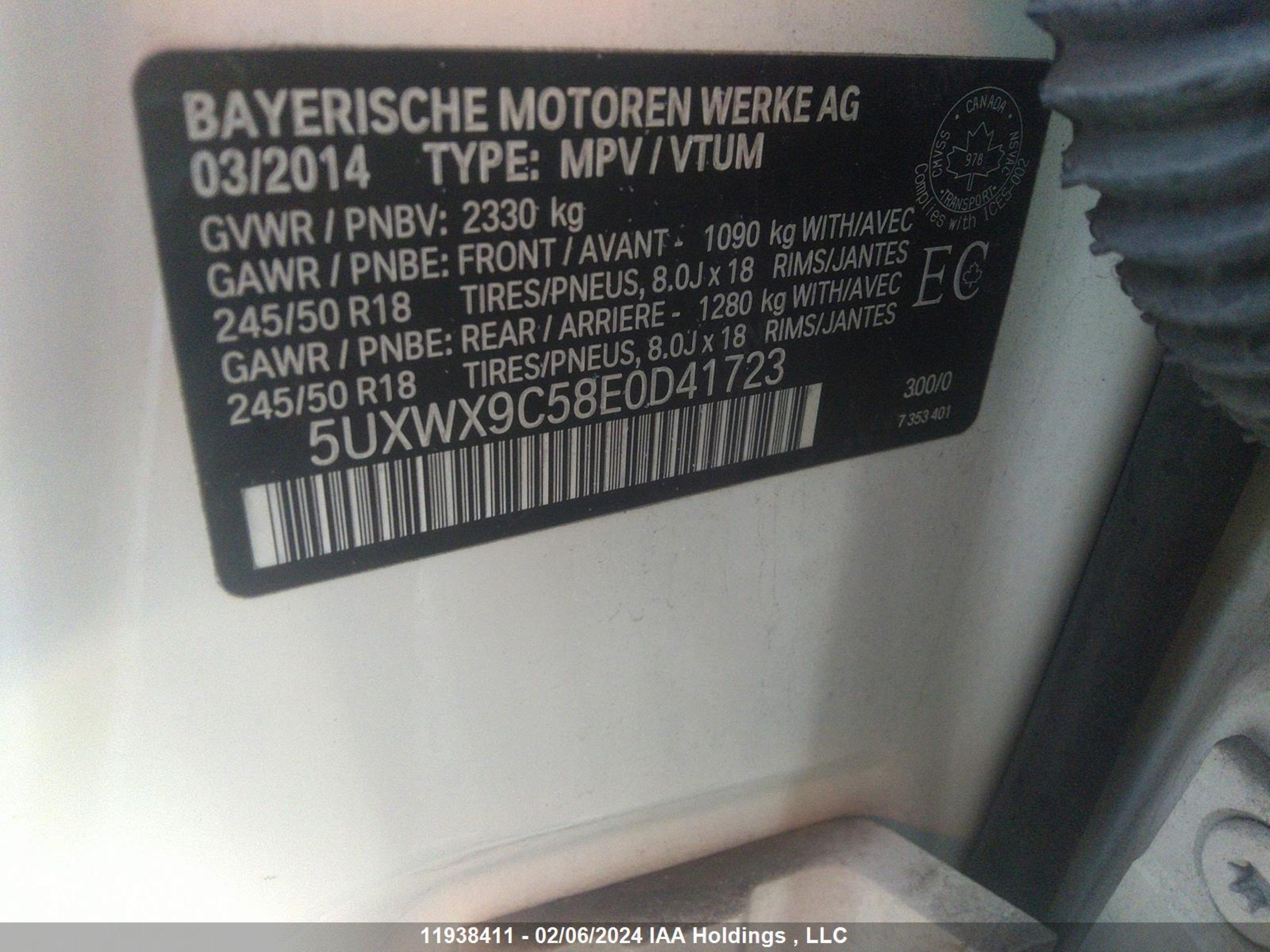 Photo 8 VIN: 5UXWX9C58E0D41723 - BMW X3 