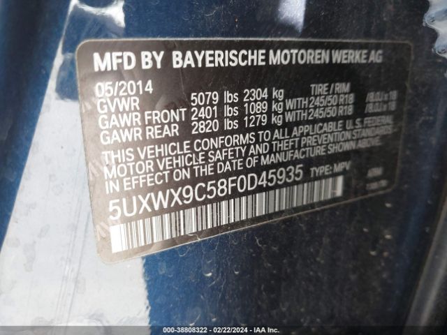 Photo 8 VIN: 5UXWX9C58F0D45935 - BMW X3 