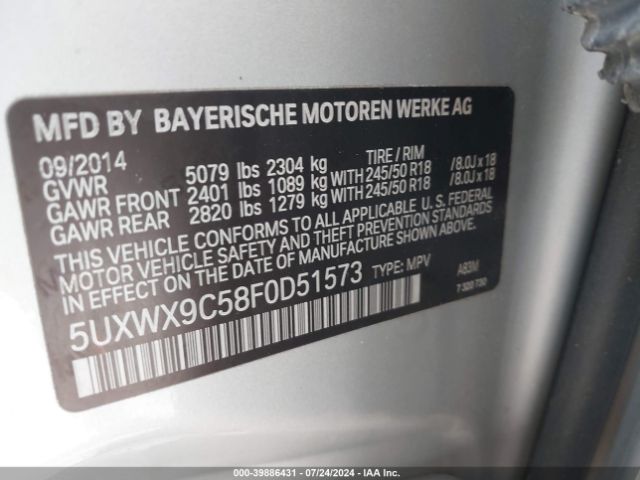 Photo 8 VIN: 5UXWX9C58F0D51573 - BMW X3 