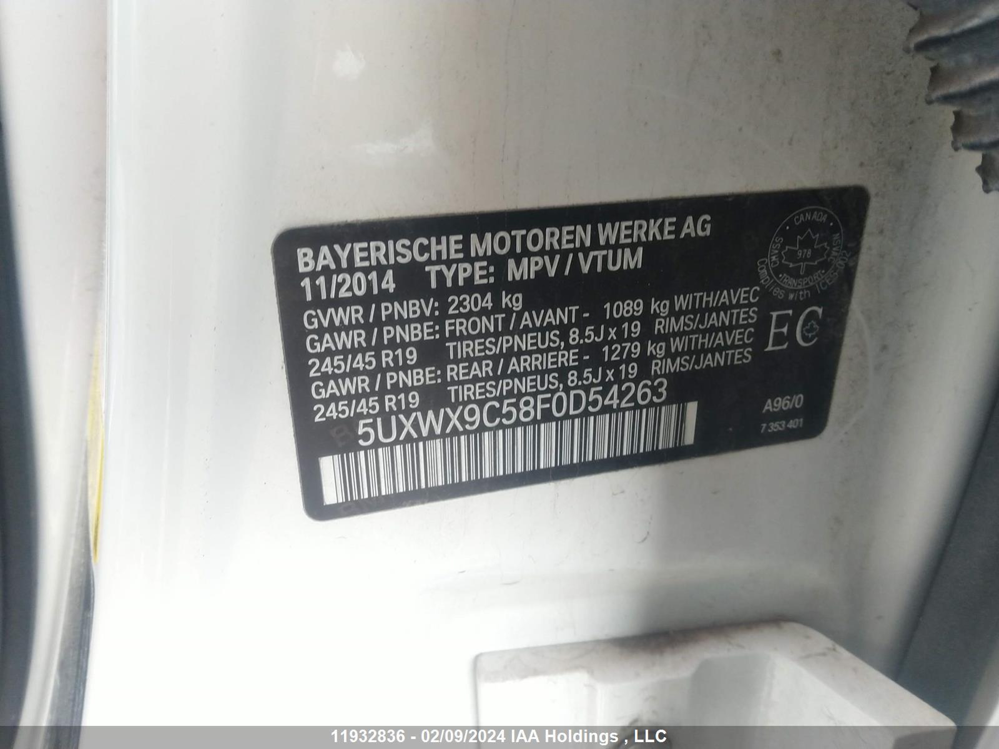 Photo 8 VIN: 5UXWX9C58F0D54263 - BMW X3 