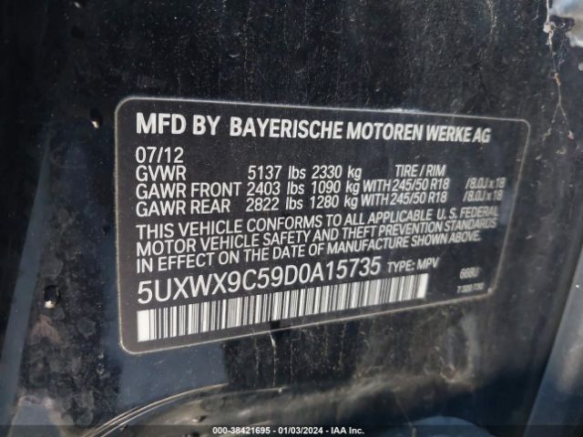 Photo 8 VIN: 5UXWX9C59D0A15735 - BMW X3 