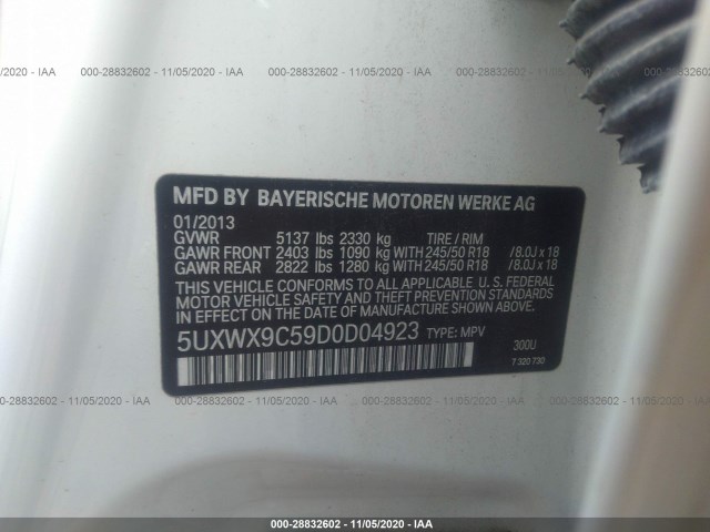 Photo 8 VIN: 5UXWX9C59D0D04923 - BMW X3 