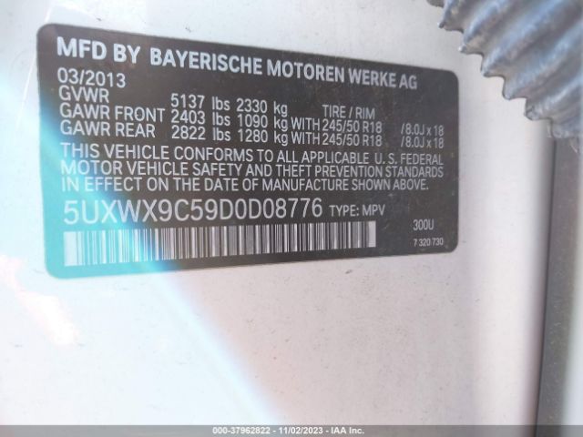 Photo 8 VIN: 5UXWX9C59D0D08776 - BMW X3 