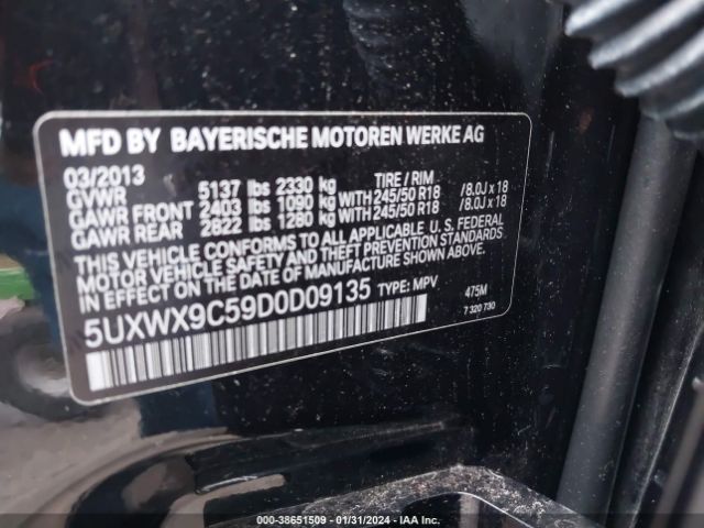 Photo 8 VIN: 5UXWX9C59D0D09135 - BMW X3 