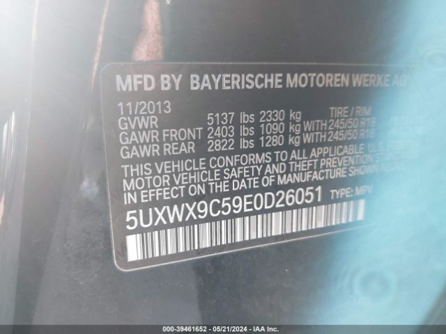 Photo 8 VIN: 5UXWX9C59E0D26051 - BMW X3 