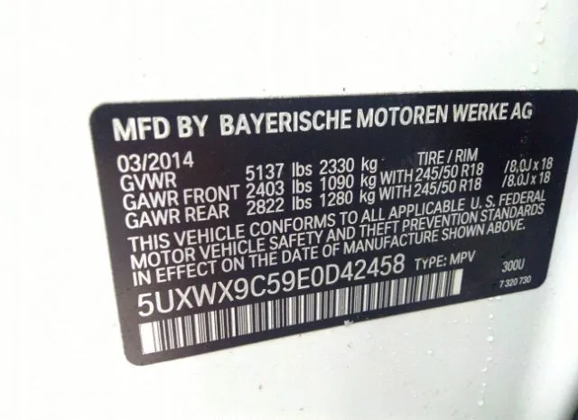 Photo 8 VIN: 5UXWX9C59E0D42458 - BMW X3 