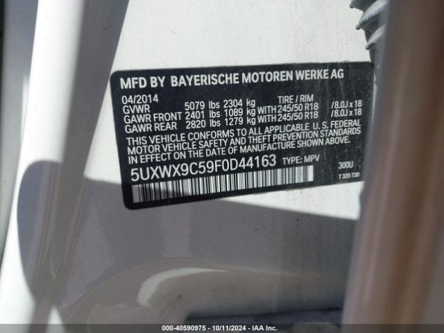 Photo 8 VIN: 5UXWX9C59F0D44163 - BMW X3 