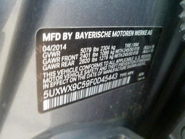 Photo 9 VIN: 5UXWX9C59F0D45443 - BMW X3 XDRIVE2 