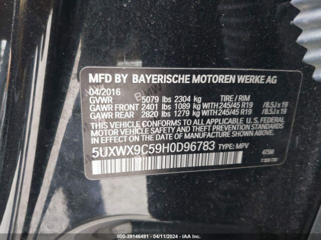 Photo 8 VIN: 5UXWX9C59H0D96783 - BMW X3 